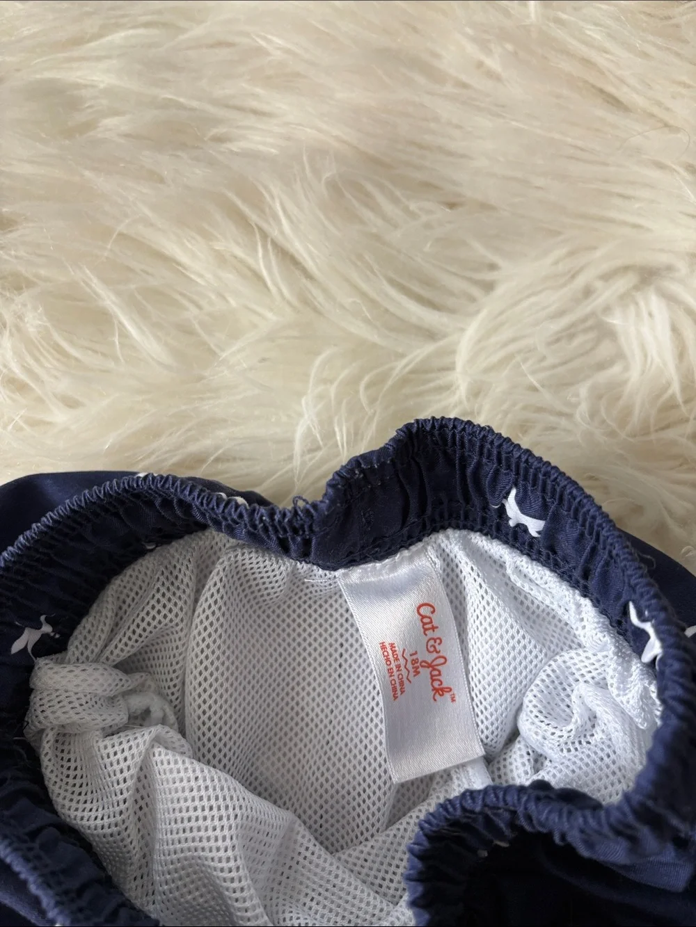 Cat & Jack Navy Swim Trunks with White Stars and Red Drawstring